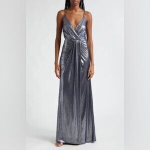 RAMY BROOKKade Metallic Ruched Gown In Spring Navy maxi dress size 2